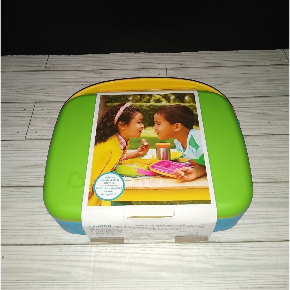 Munchkin Bento Box w/ Utensils Multi Divider Toddler Lunch Box Snack Box Green